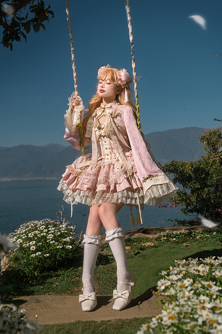 Pink White Pear Dream Multi-layer Ruffle Lace Sweet Chinese Style Princess Lolita Jsk Dress