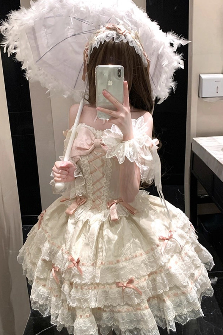 Apricot Flora Isle Butterfly Sleeveless Ruffle Bowknot Lace Lace-Up Sweet Elegant Lolita Jsk Dress