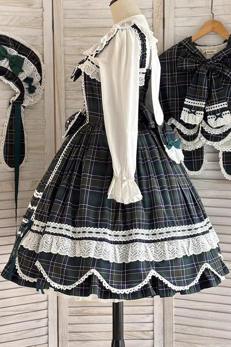 Green Gingham Petal Bunny Printed Ruffled Bow Sweet Lolita Jsk Dress