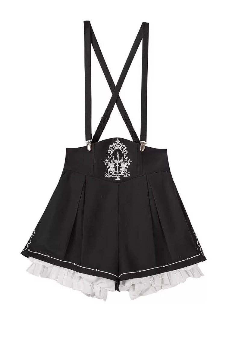 Black Bunny-Eared Meteorite Long Sleeves Embroidered Gothic Prince Ouji Lolita Shorts Vest Set