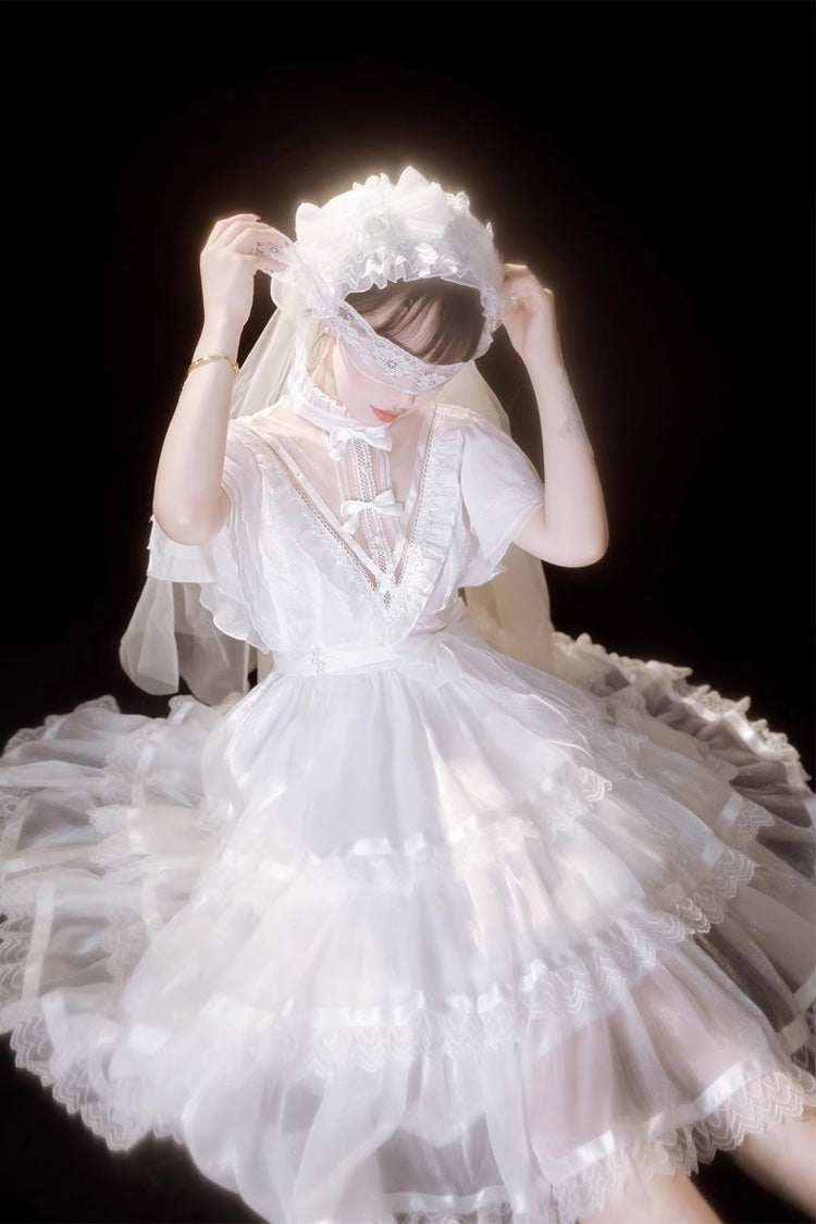 White Castle Night High Waisted Ruffled Hanayome Gothic Lolita Tiered Dress