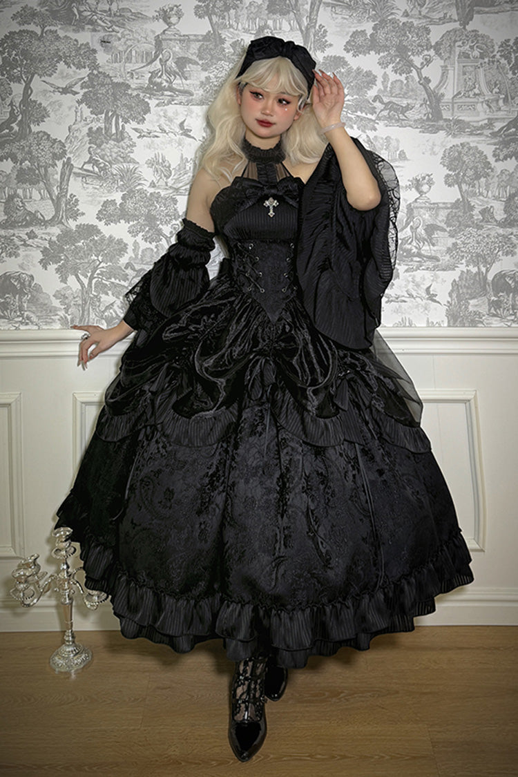 Solid Color The Mystery of The Doll Halterneck Ruffle Bowknot Drawstring Gothic Lolita Dress 4 Colors