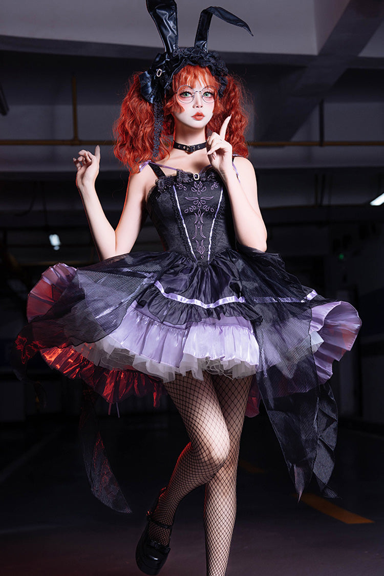 Black/Purple Devil Girl Print Ruffle Embroidery Gothic Lolita Jsk Dress