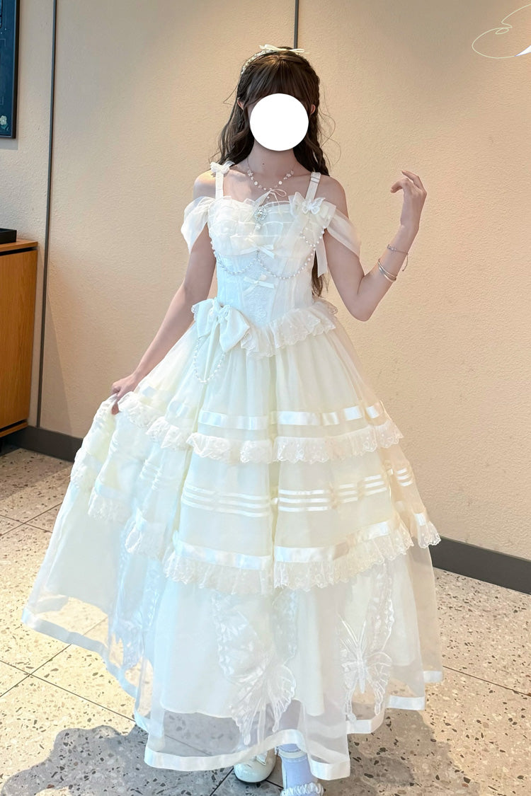 Apricot Moonlight Poems Triple-Layered Jacquard Ruffle Bowknot Lace Sweet Elegant Princess Lolita Jsk Dress