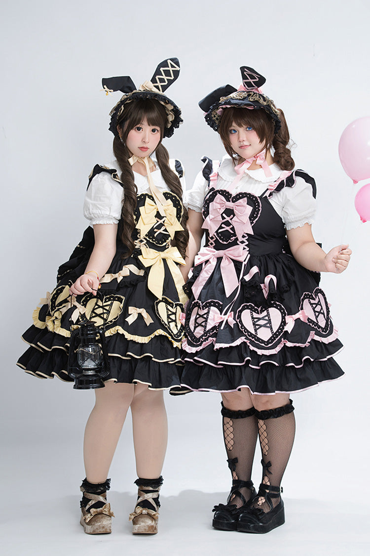 Black/Pink Frosted Sugar Gift Box Sleeveless Ruffle Bowknot Sweet Plus Size Princess Lolita Jsk Dress