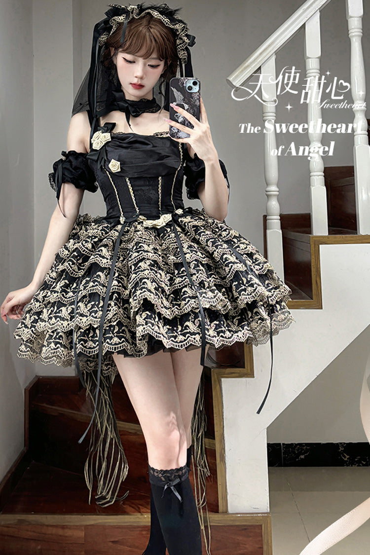 Black Angel Sweetheart Multi-Layered Lace Sweet Princess Ballet Lolita Dress