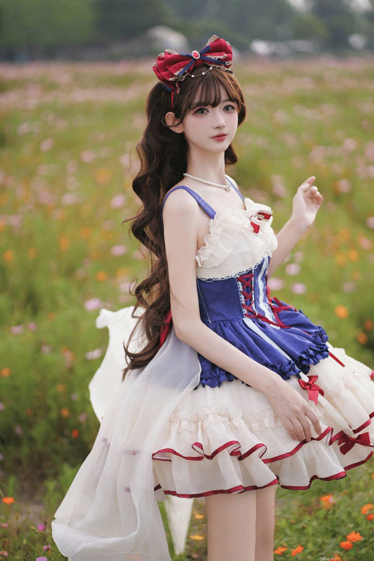 Blue/Ivory Dance of Time Snow White Triple-Layered Ballet Style Bowknot Lace-Up Sweet Lolita Jsk Dress