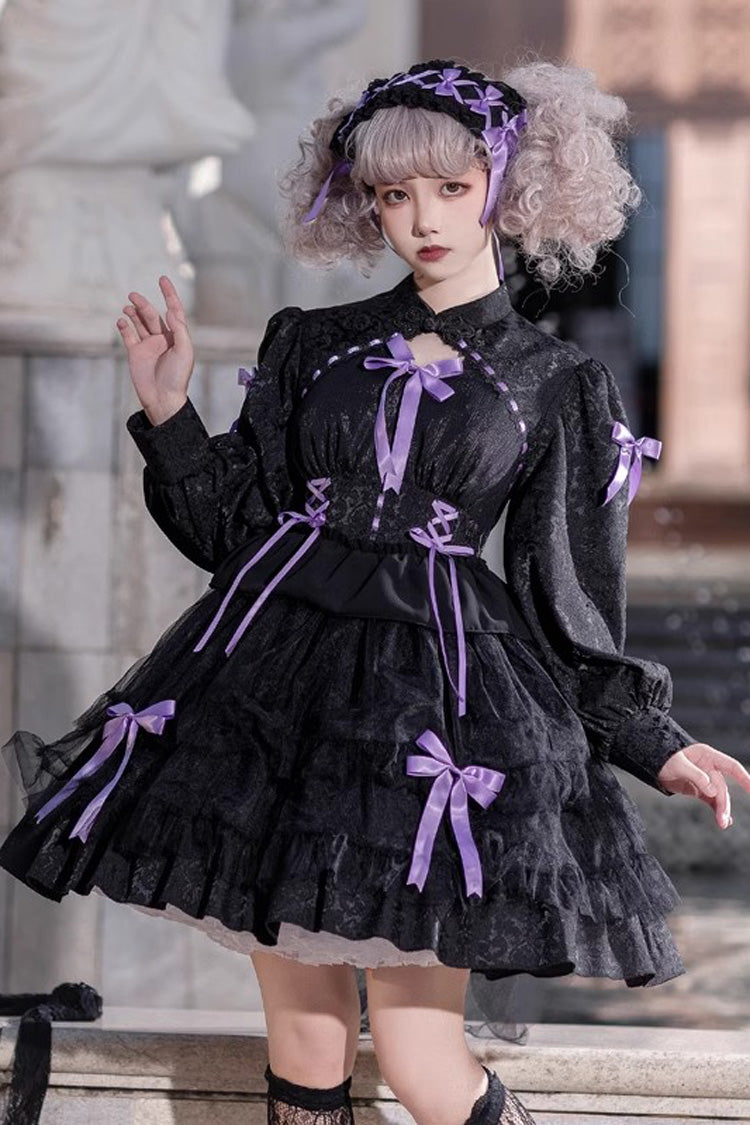 Love Song Long Sleeves Multi-Layered Jacquard Ruffle Bowknot Sweet Gothic Lolita Dress 3 Colors