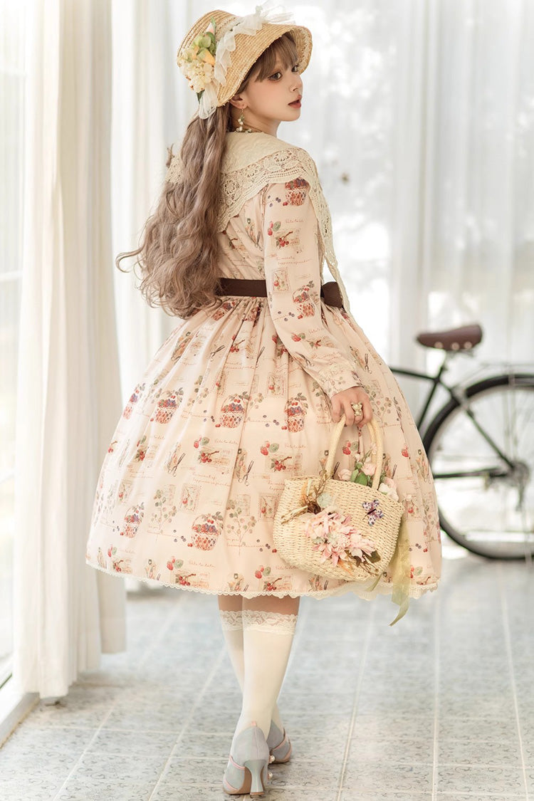 Forest Illustrated Book Long Lantern Sleeves Print Ruffle Sweet Lolita OP Dress 3 Colors