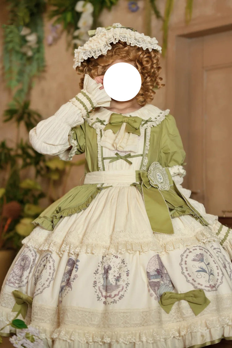 Green Little Ida's Flowers Short Sleeves Print Ruffle Bowknot Sweet Lolita Dress