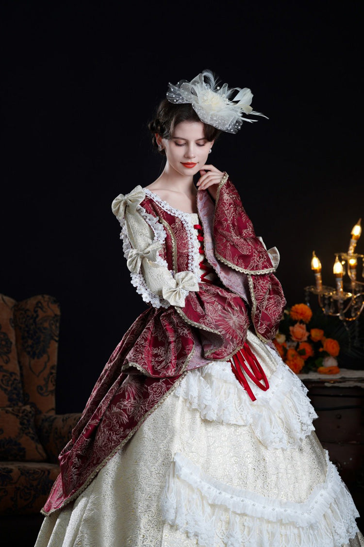 Wine/Ivory Long Hime Sleeves Lace-Up Classic Vintage Palace Lolita Victorian Dress
