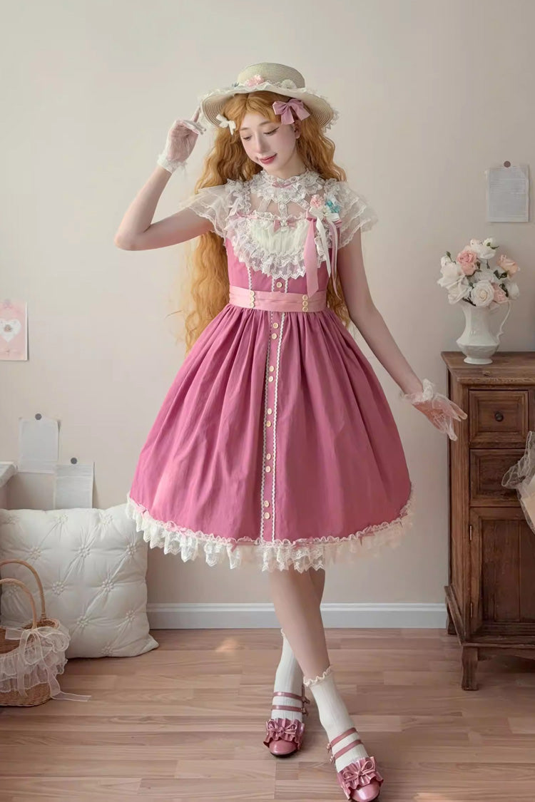 Rose Red Sakura's Spring Resonance Sleeveless Ruffled Bow Sweet Lolita Jsk Dress (Short Version)