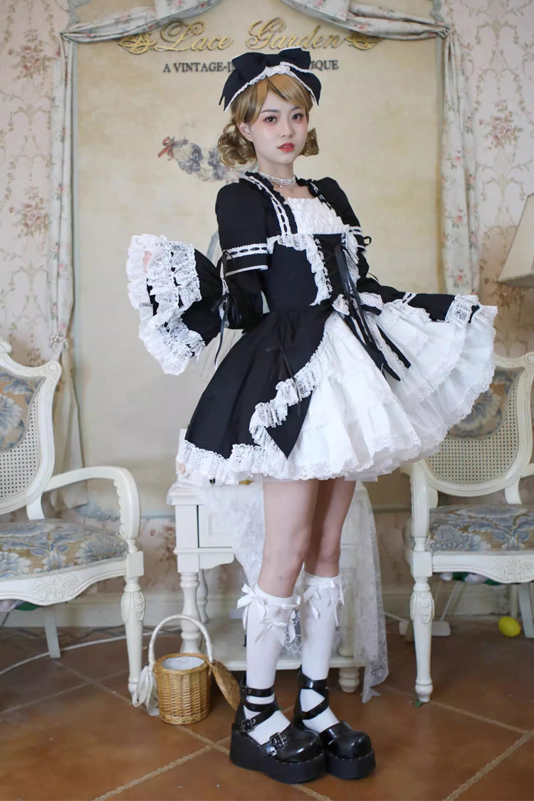 Miss Rella Short Sleeves Multi-Layered Ruffle Cardigan Bowknot Lace-Up Sweet Lolita Dress 9 Colors