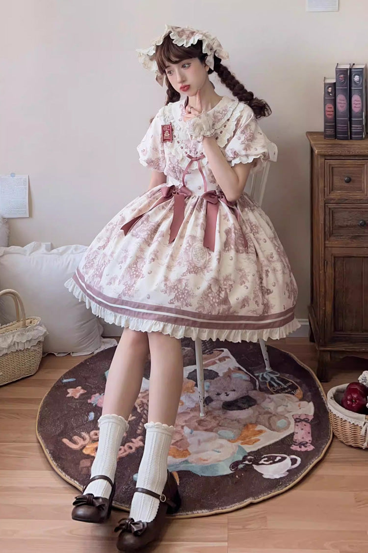 Smoky Purple Grape Moon Almanac Short Sleeves Multi-Layered Printed Ruffled Bow Sweet Lolita Dress