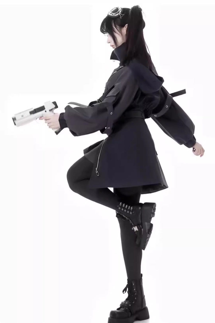 Black Retrograde Orbit Long Sleeves Gothic Ouji Lolita Skirt Coat Set