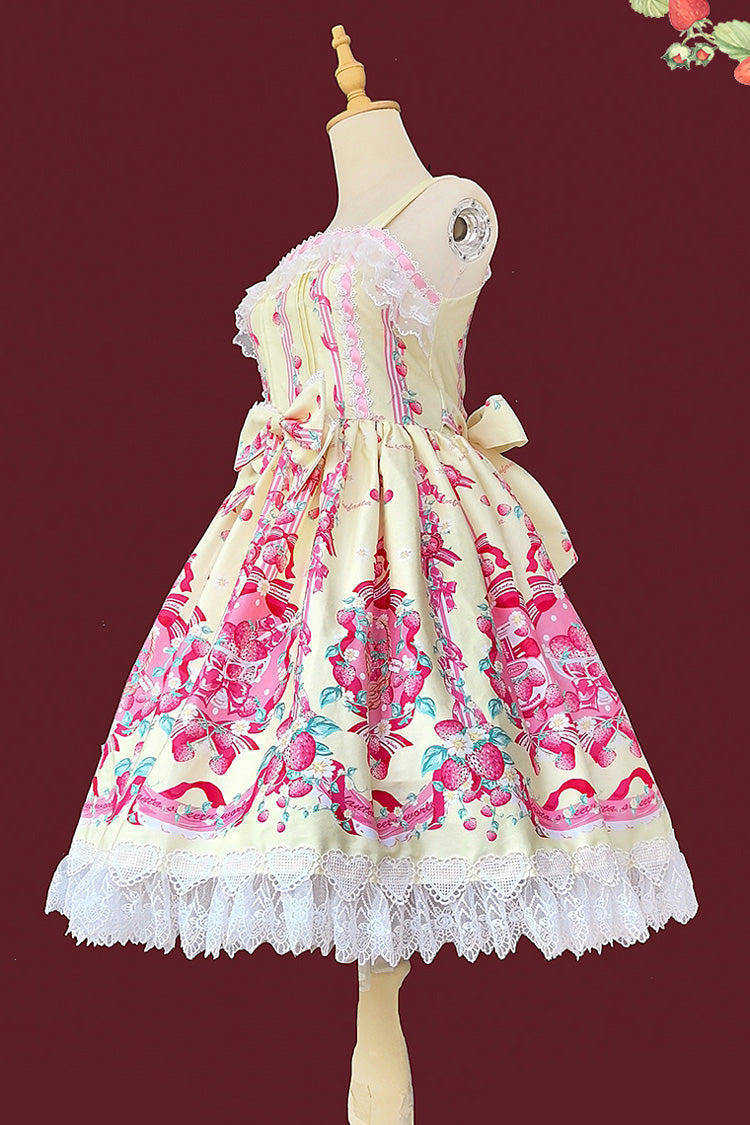 Strawberry Chef Sleeveless Print Bowknot Lace Sweet Lolita Jsk Dress 4 Colors