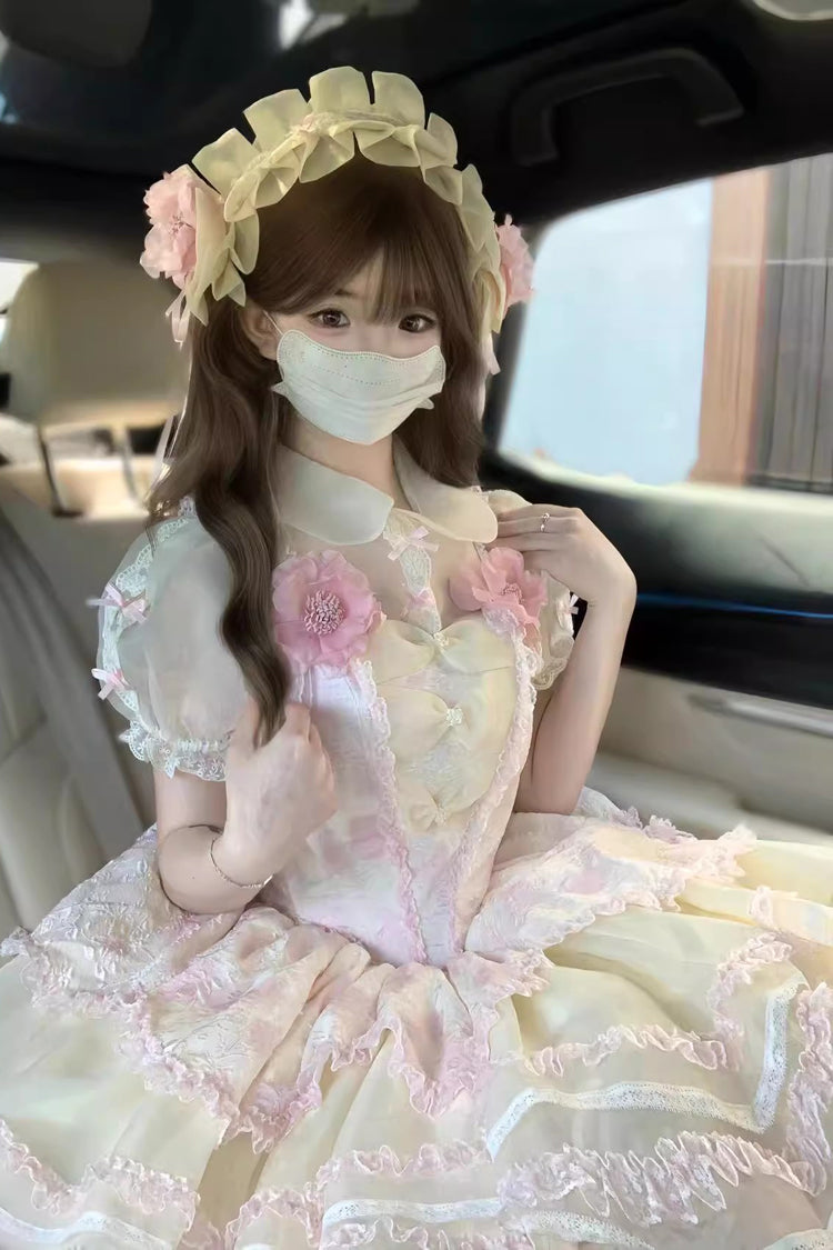 Pink Jasmine Rain Ruffle Hanayome Bowknot Lace Sweet Elegant Princess Lolita Dress