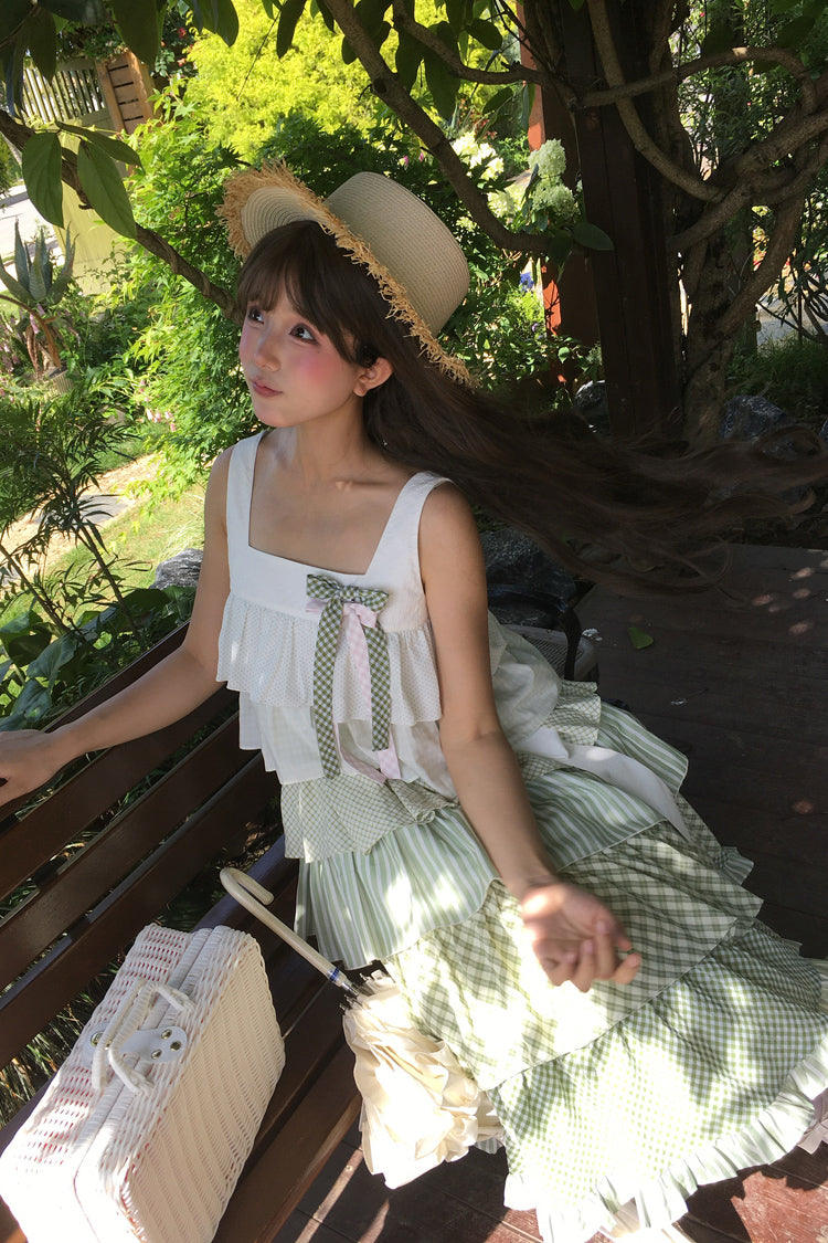 Green Go To The Forest Multi-Layered Print Ruffle Holiday Sweet Lolita Jsk Dress
