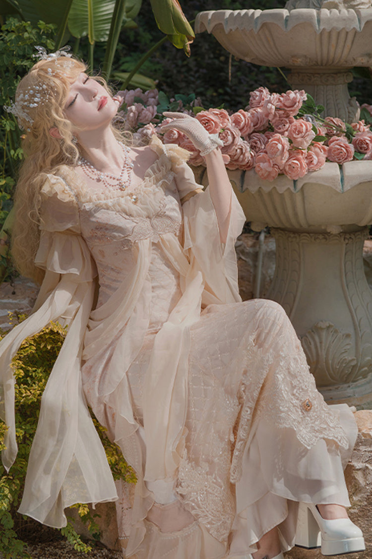 Pink Bathing in the Light Short Sleeves Ruffle Embroidery Lace Sweet Elegant Lolita Dress