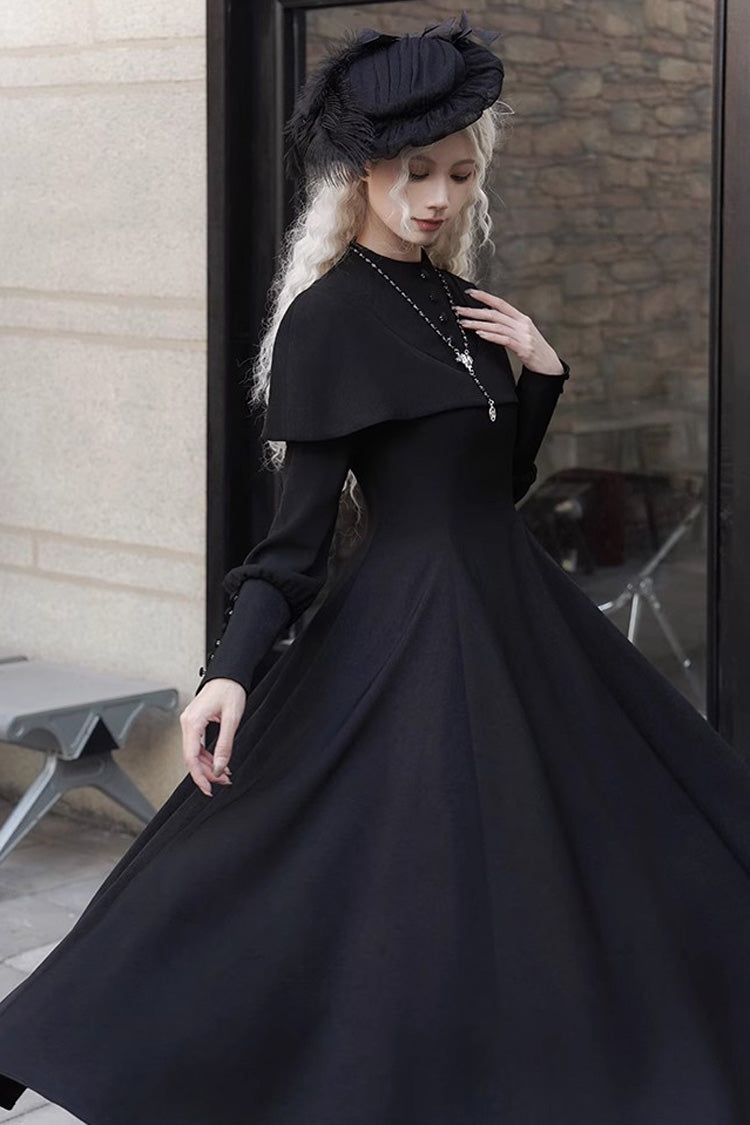 Black Thirteenth Evening Long Sleeves Slim Gothic Elegant Lolita Dress
