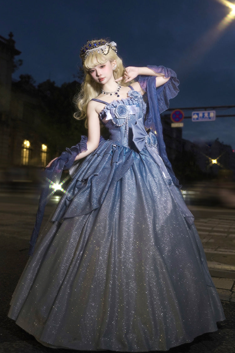 Blue Capture The Stars Hanayome Bowknot Shiny Sweet Princess Lolita Jsk Dress