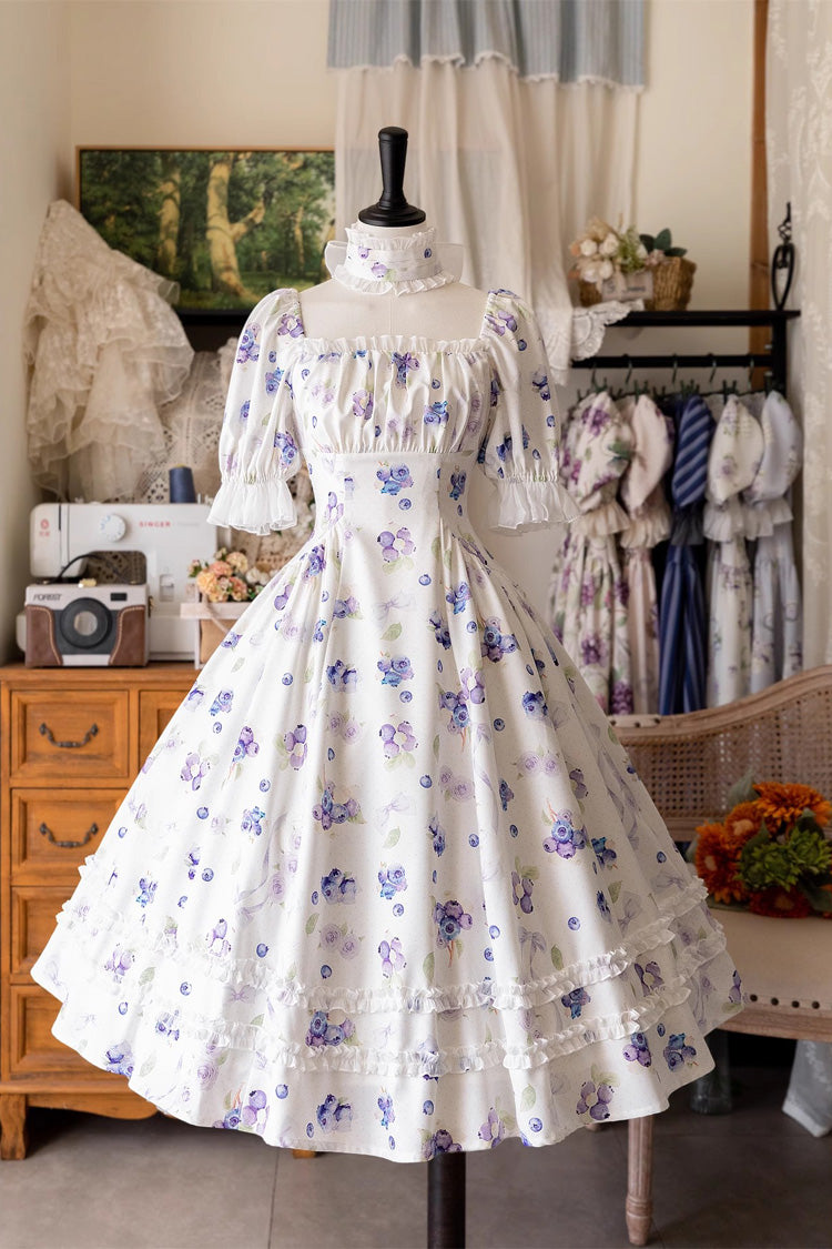 Forest Basket Print Short Sleeves Ruffle Lace Sweet Elegant Lolita Dress 6 Colors