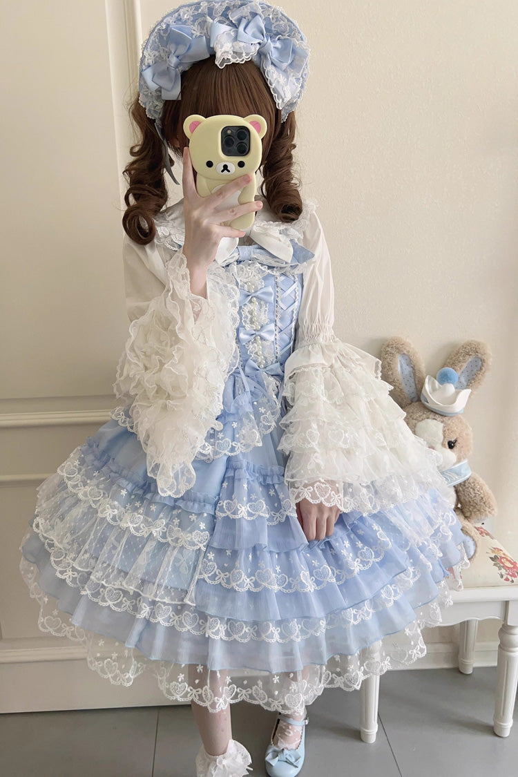 Blue Love Overture Multi-Layered Ruffle Bowknot Lace Sweet Lolita Jsk Dress