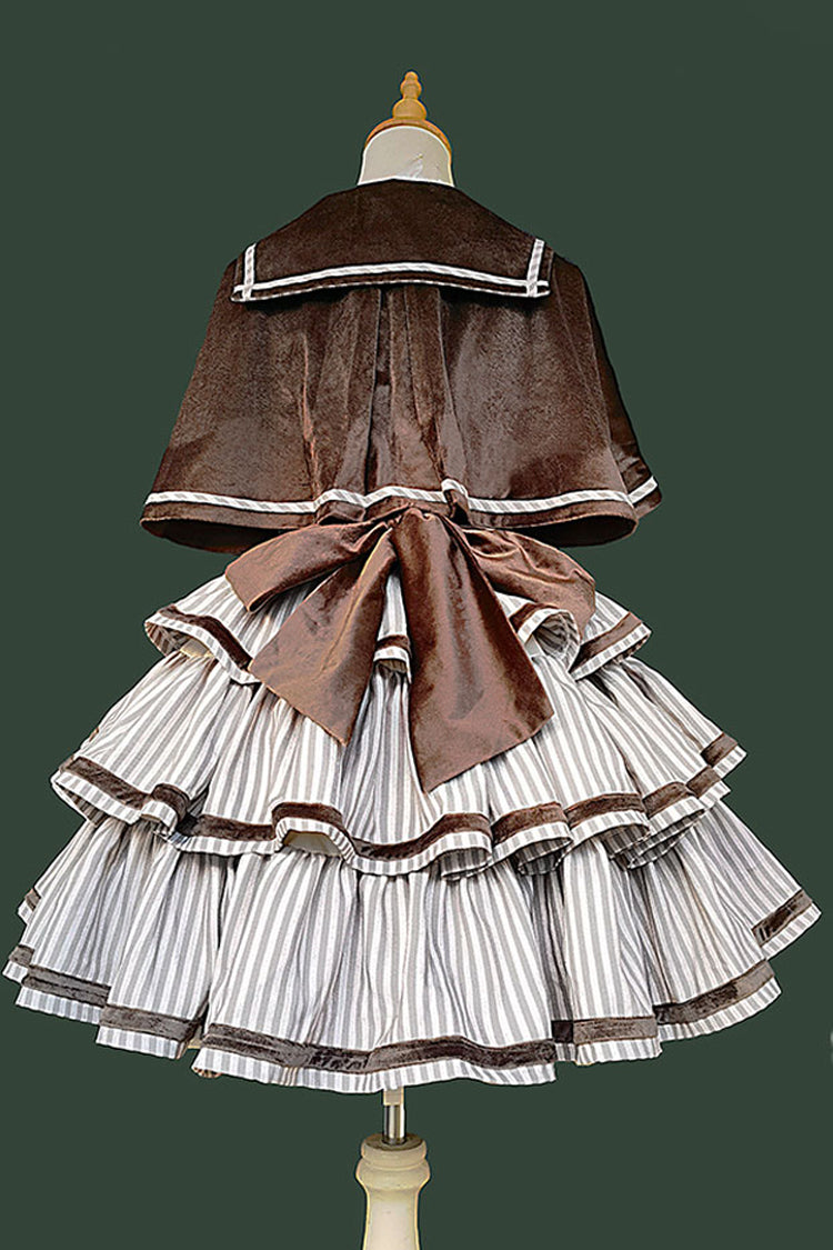 From Afar Sleeveless Triple-Layered Stripe Print Bowknot Sweet College Style Lolita Dress 2 Colors