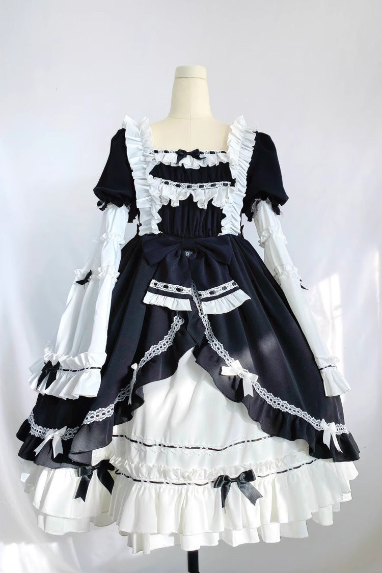 White/Black Long Sleeves Cardigan Bowknot Maid Gothic Lolita Dress
