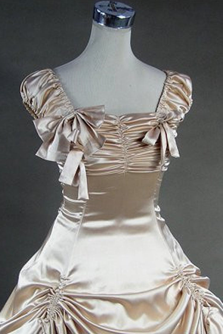 Champagne Cotton Square Collar Cap Sleeves Multi-Layer Classic Victorian Lolita Prom Dress