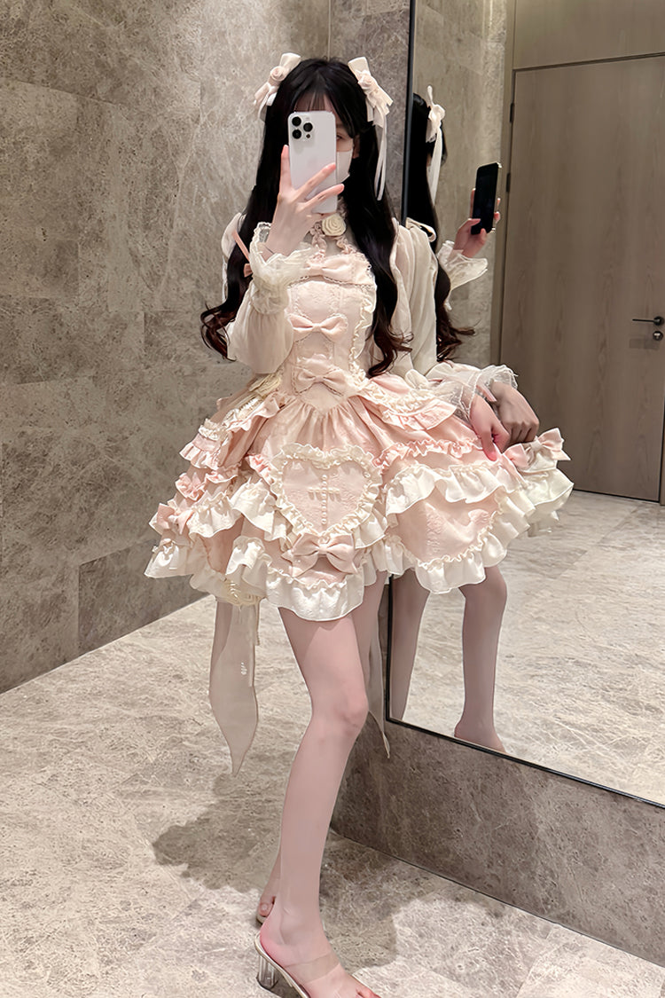 Pink Heart of Butterfly Halterneck Sleeveless Multi-Layered Ruffle Embroidery Princess Ballet Lolita Jsk Dress Set