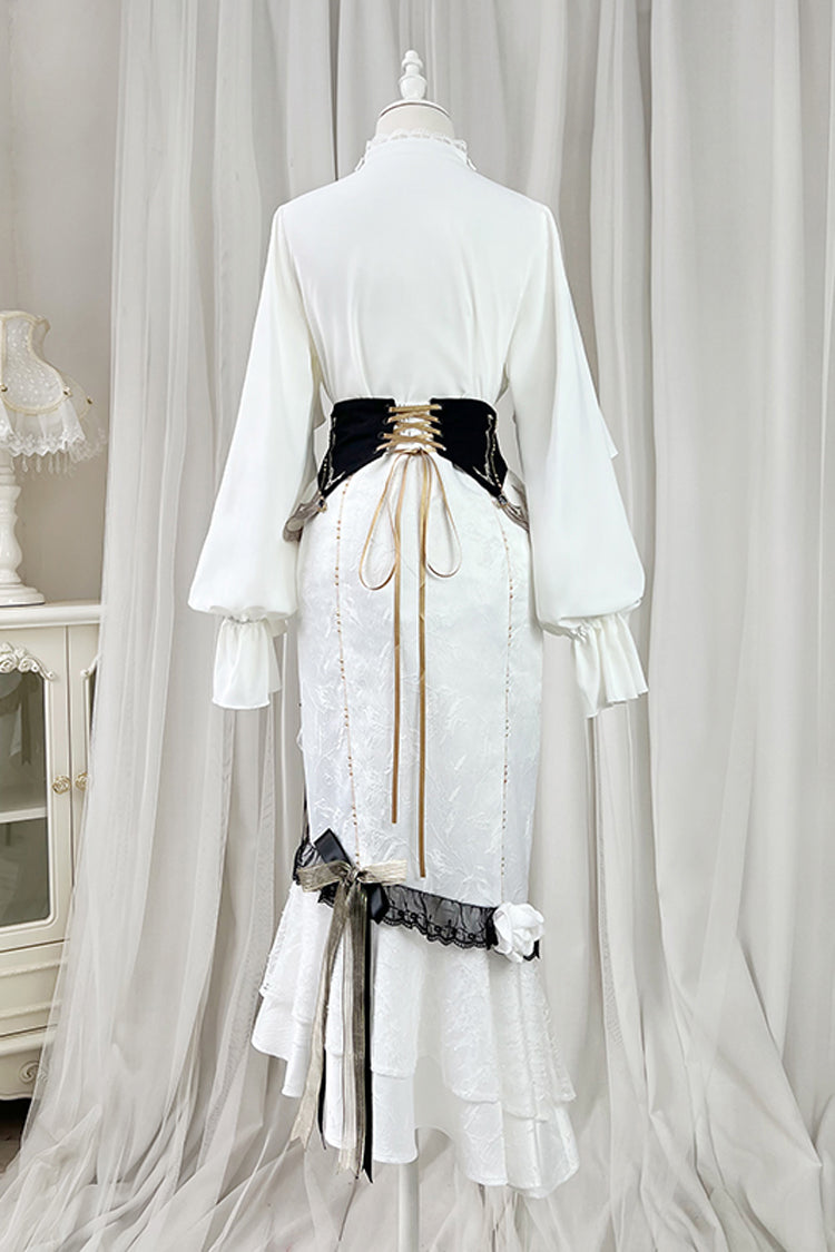White Star Gate Jacquard Embroidery Bowknot Irregular Sweet Elegant Princess Lolita Skirt