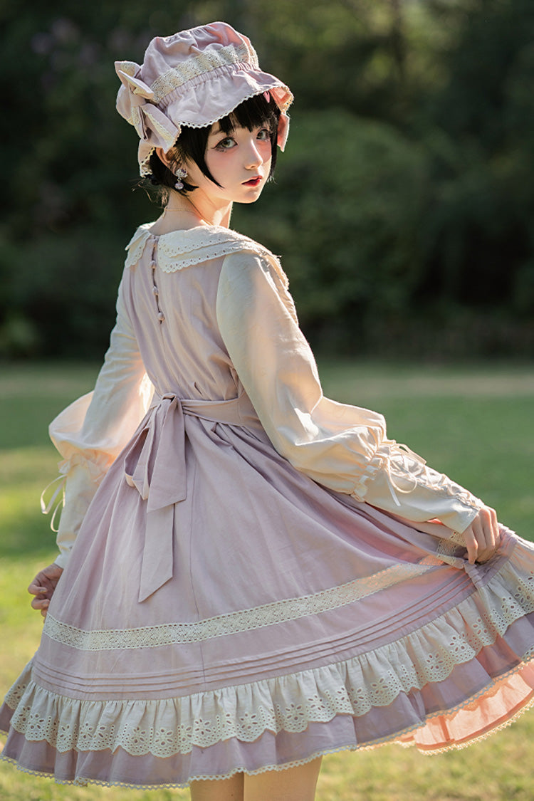 Retro Doll Collar Long Sleeved Ruffled Cotton Sweet Lolita OP Dress