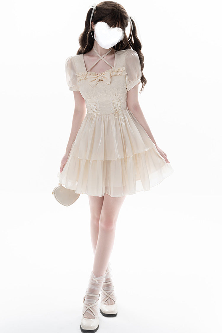 Apricot Prussian Legend Short Sleeves Multi-Layered Jacquard Ruffle Bowknot Sweet Lolita Dress