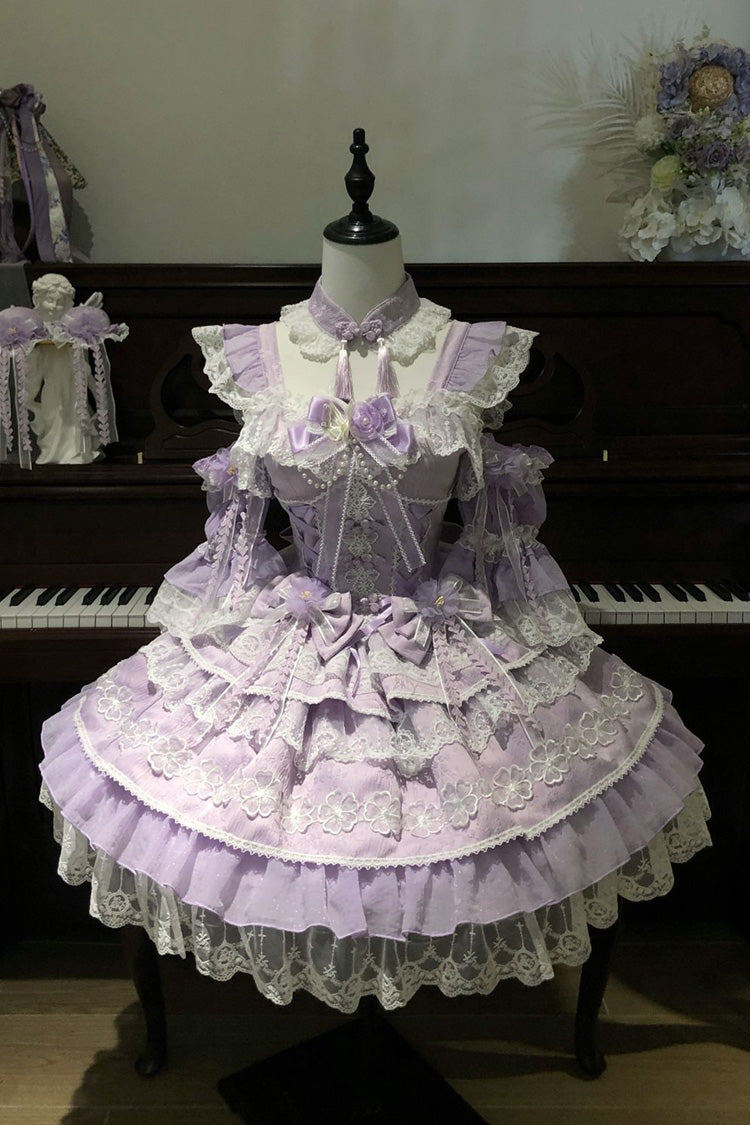 Purple Rain of Peaches Sleeveless Multi-Layered Bowknot Lace Sweet Chinese Style Lolita Jsk Dress