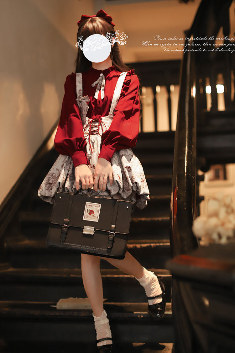 Grey Elise Print Ruffle Lace-Up Sweet Lolita Skirt