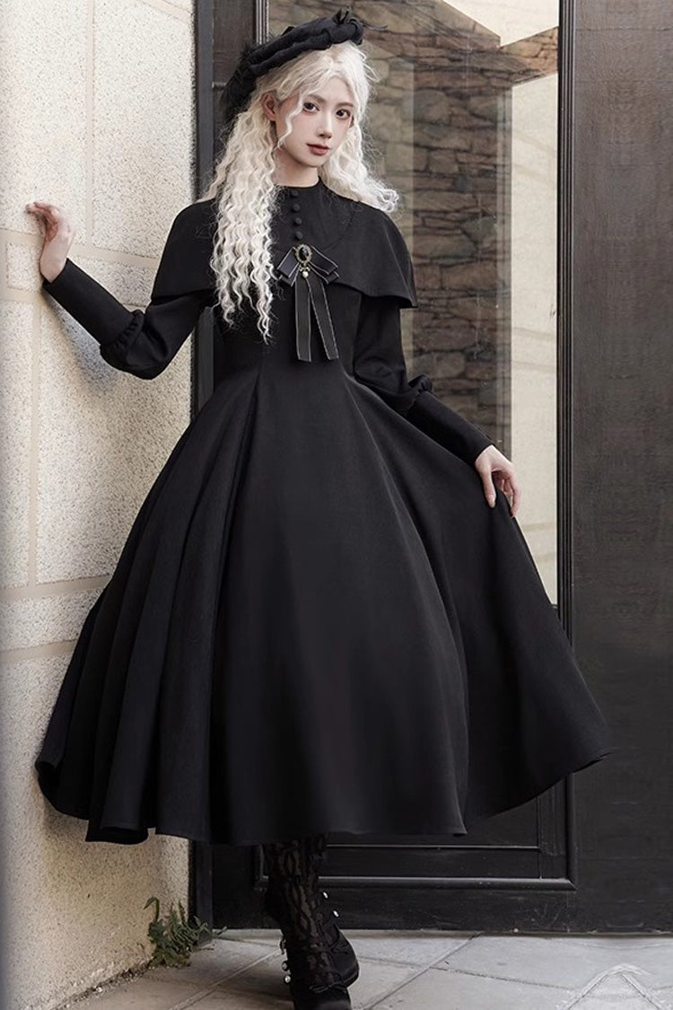 Black Thirteenth Evening Long Sleeves Slim Gothic Elegant Lolita Dress