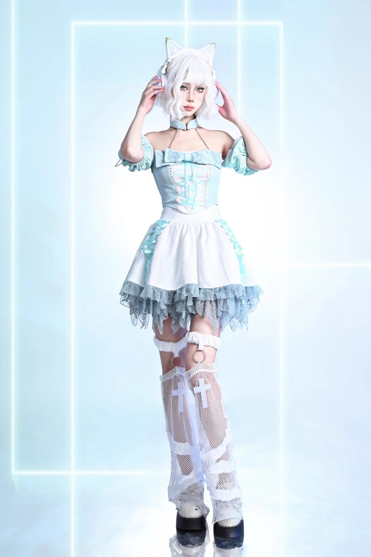 White Virtual Idol Ruffle Lace Lace-Up Sweet Lolita Skirt