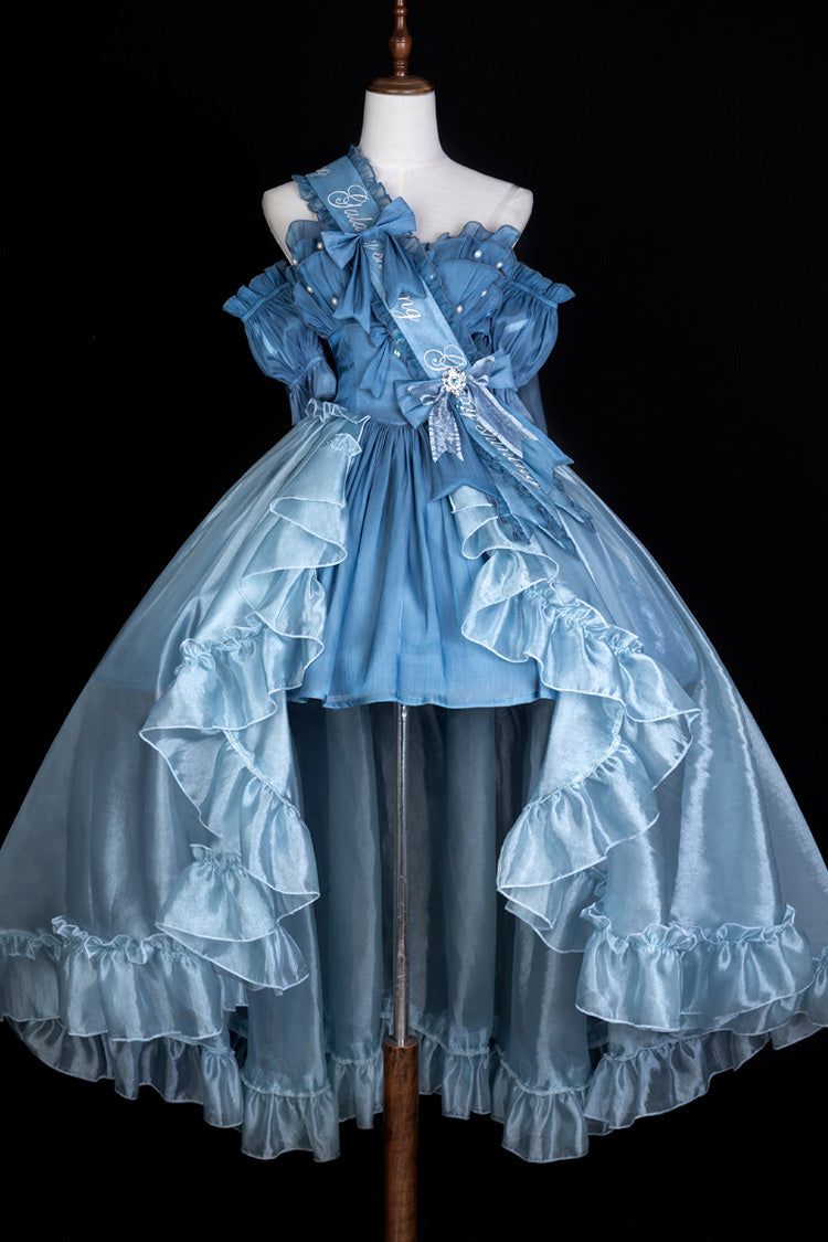Blue Mermaid Princess Ruffle Hanayome Bowknot Sweet Elegant Lolita Jsk Dress Set
