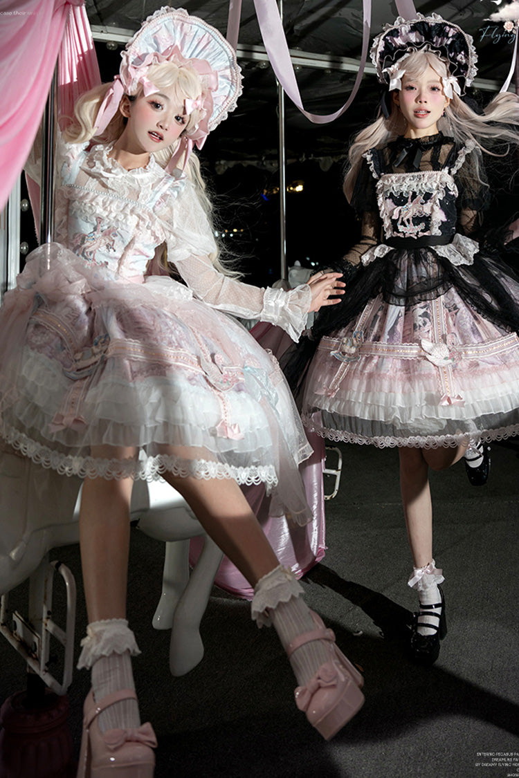 Pink/Blue Pegasus Park Multi-Layered Print Ruffle Bowknot Lace Sweet Gorgeous Lolita Jsk Dress