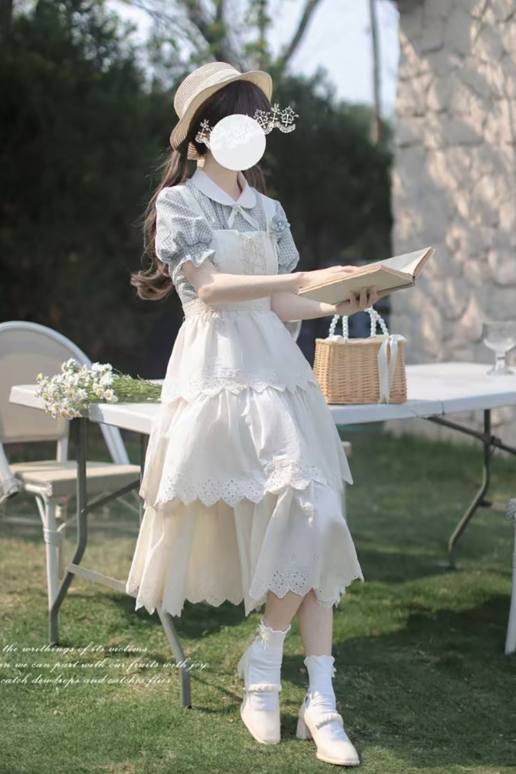 Ivory Sleeveless Triple-Layered Ruffle Lace-Up Sweet Elegant Lolita Jsk Dress