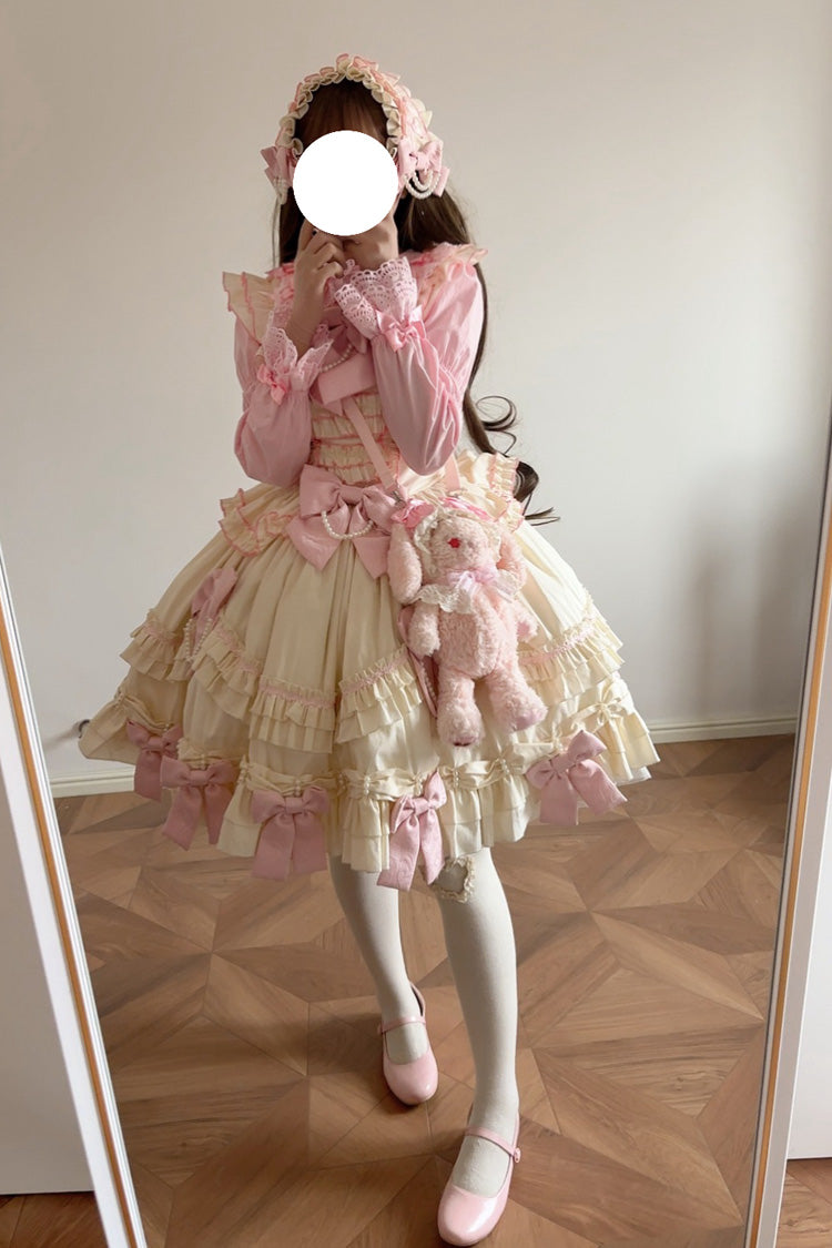 Pink/Yellow Doll Multi-Layered Ruffle Bowknot Lace Sweet Lolita Dress