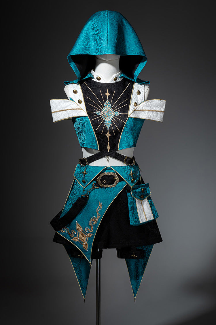 Blue/Green Traveler's Outfit Print Embroidery Hooded Ouji Fashion Sweet Handsome Lolita Set