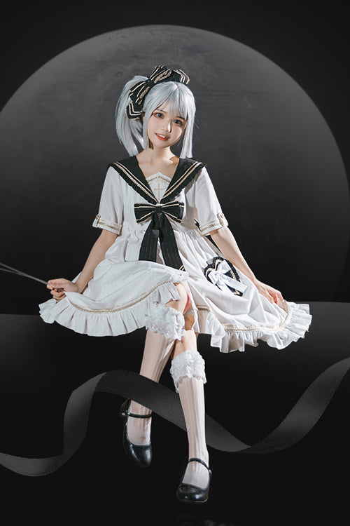Chest Cross Striped Short Sleeve Gothic Lolita Dress