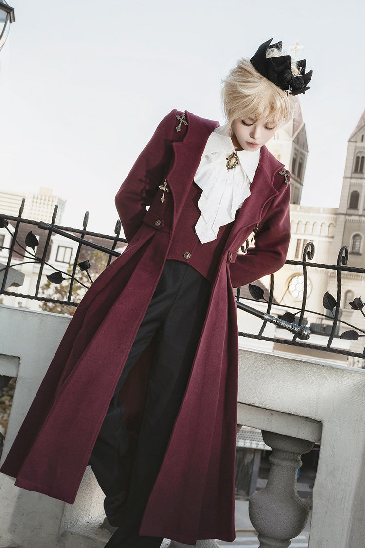 Dark Red The Legend of Dracula Long Sleeves Gothic Prince Handsome Cool Ouji Lolita Coat