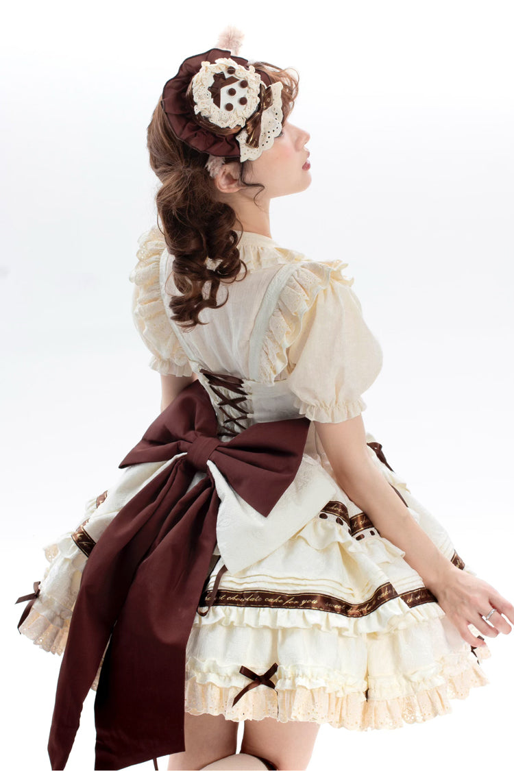 Ivory Chocolate Sleeveless Double-Layered Ruffle Bowknot Sweet Plus Size Lolita Jsk Dress