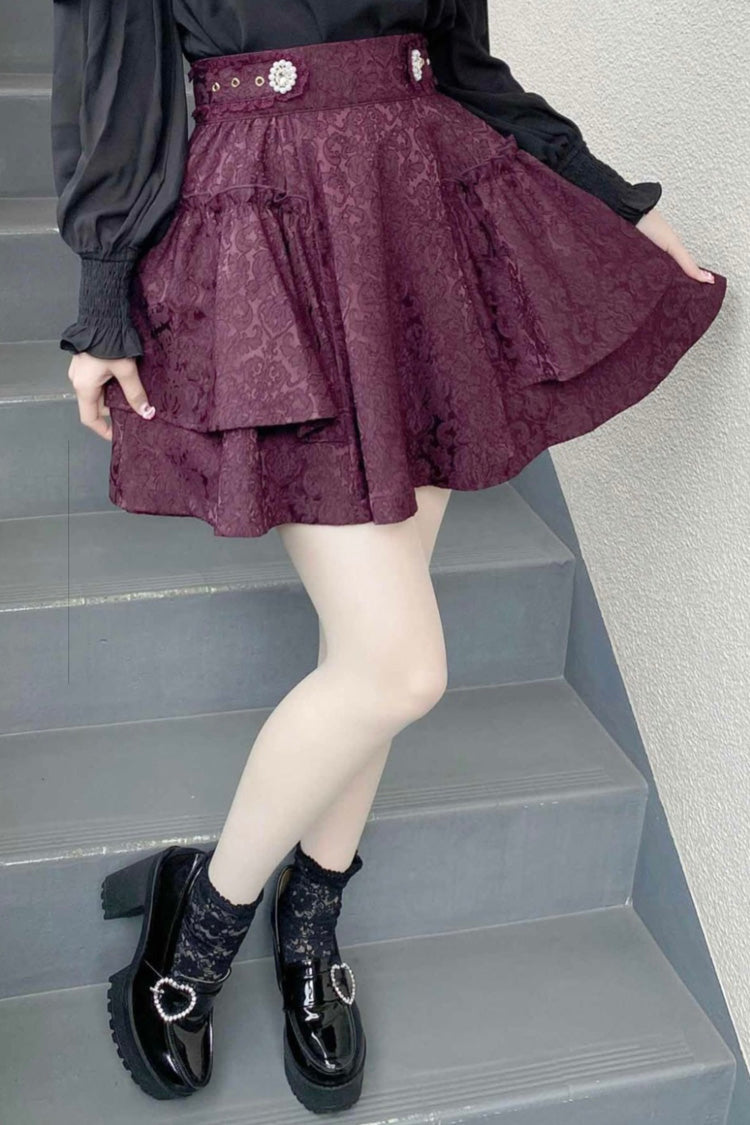 Jacquard Dark Pattern Bowknot Sweet Jirai Kei Japanese Lolita Skirt 3 Colors