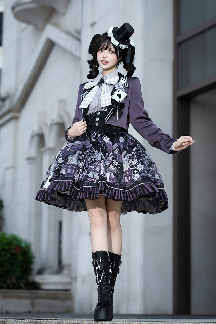 Black/Purple Magic Troupe Printed Ruffled Sweet Classic Lolita Skirt Set