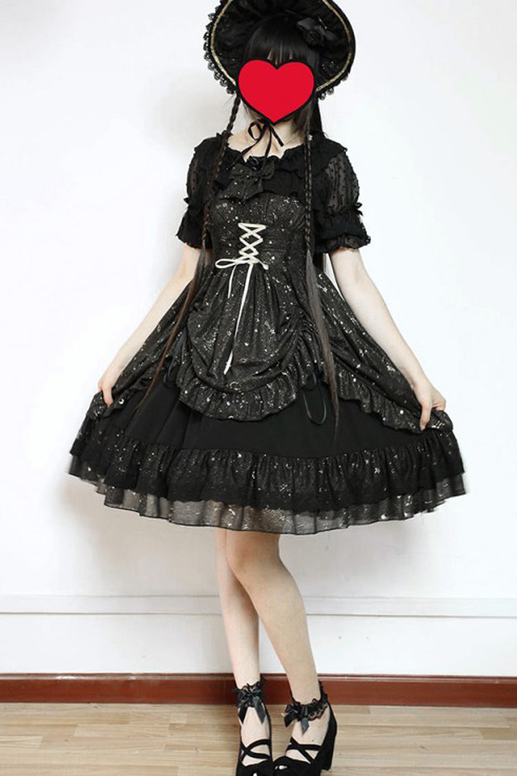 Wishing Stars Double-Layered Ruffle Bowknot Lace-Up Gothic Lolita Jsk Dress Version 1