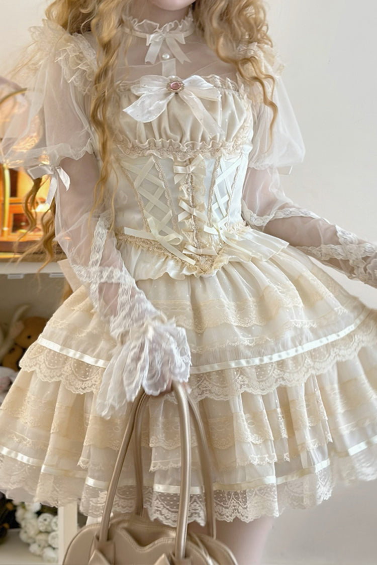 Apricot Girl Love Double-Layered Bowknot Lace Sweet Ballet Lolita Skirt Set